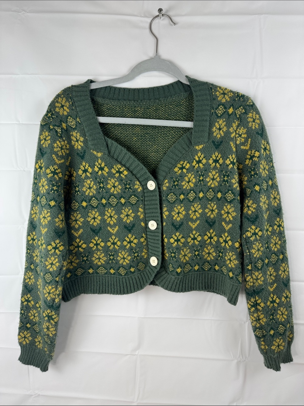 RIHOAS Cropped Floral Fair Isle Cardigan